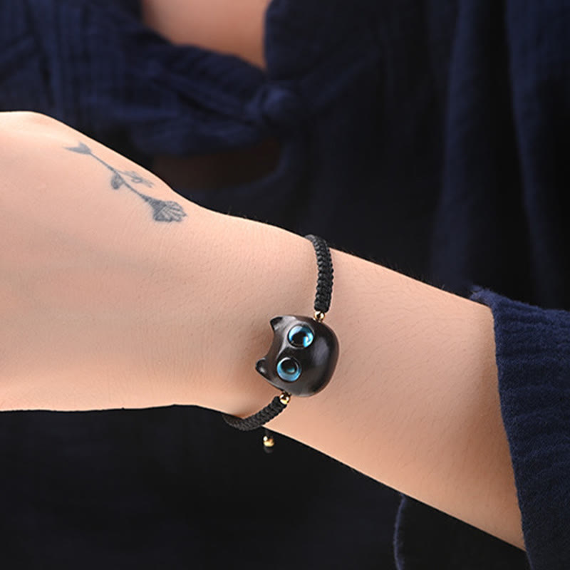 Unisex Small Leaf Red Sandalwood and Ebony Wood Calm Protection Bracelet