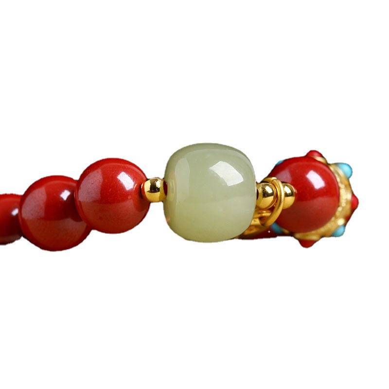 Unisex Cinnabar and Green Aventurine Charm Bracelet 8mm