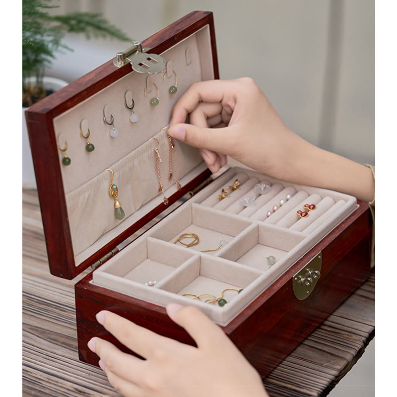 Antique Red Sandalwood Rosewood Handmade Jewelry Storage Box