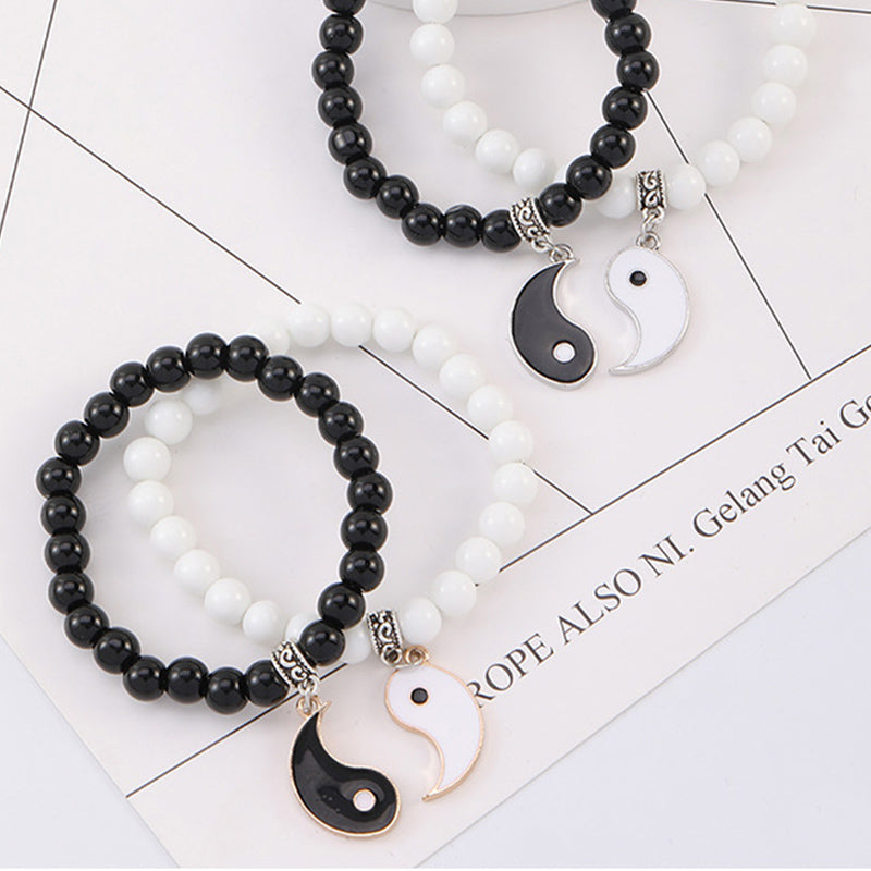8mm Yin Yang Bracelet with Black Onyx & White Turquoise