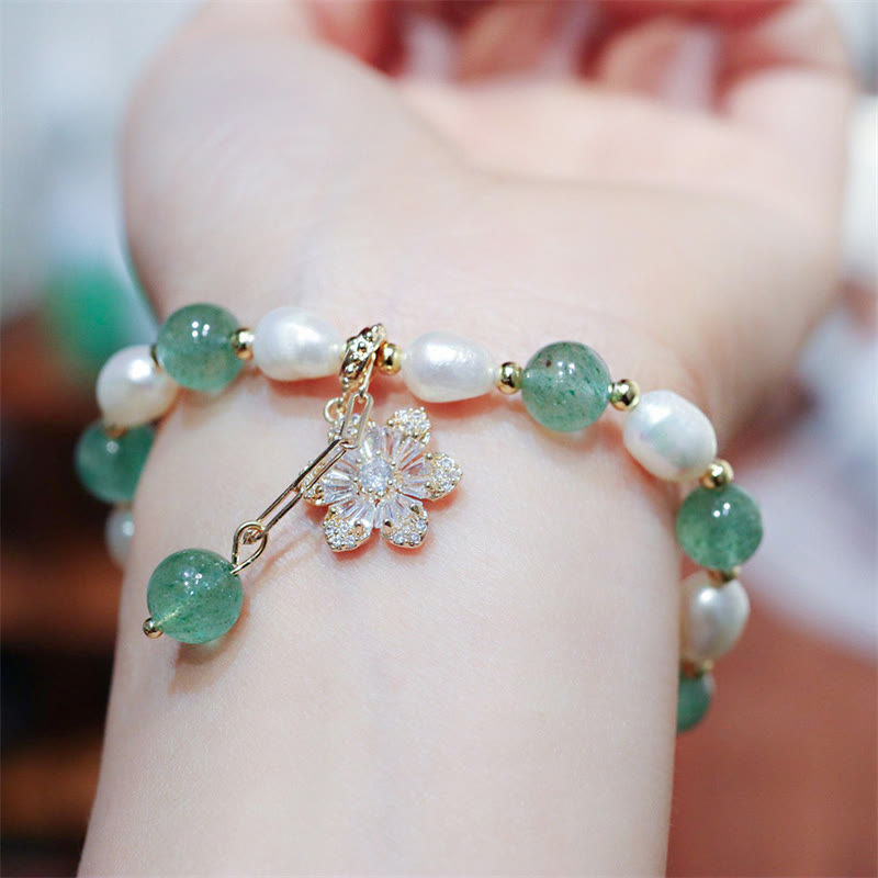 8mm Green Strawberry Quartz Love Bracelet for Calm & Healing
