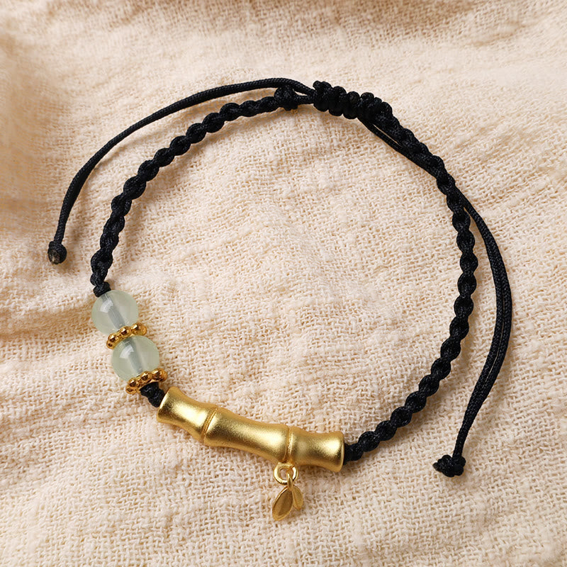 Jade Luck Strength Bracelet with Bamboo Design and Red String