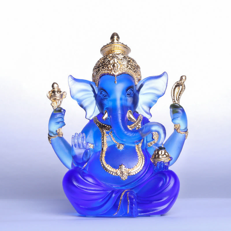 Handmade Liuli Crystal Ganesh Statue 11.5cm Protection Art