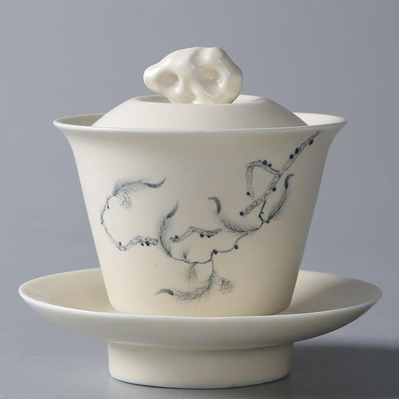 Hand Painted Ceramic Gaiwan Tea Cup With Lid 200ml | Zen Decor