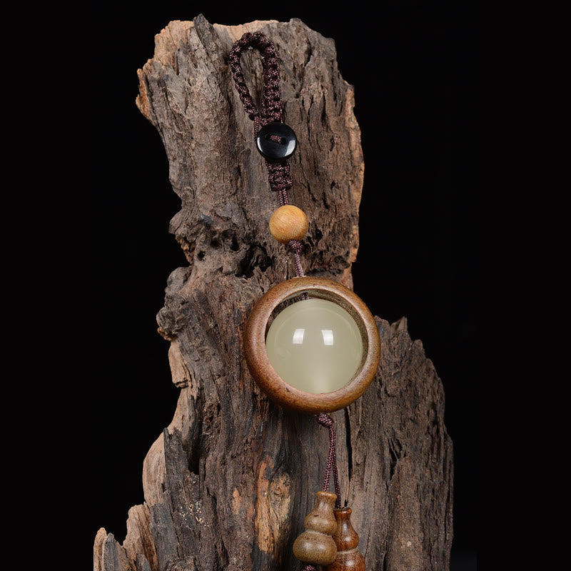 Ebony Wood Peace Key Chain | Red & Green Sandalwood Glow Beads