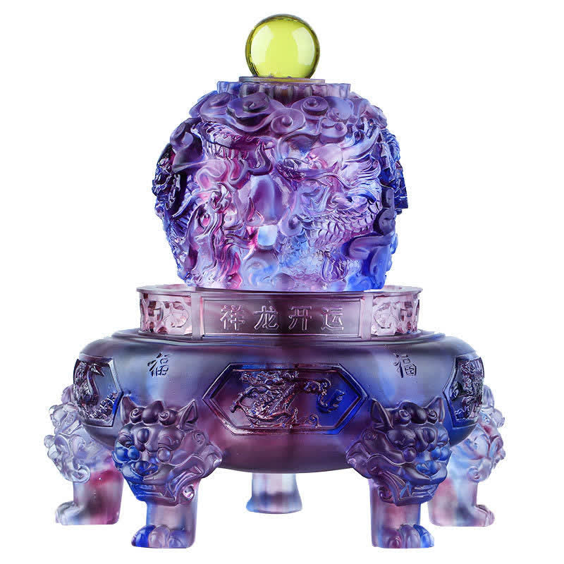 Handmade Liuli Crystal Feng Shui Dragon Decor 13.5cm