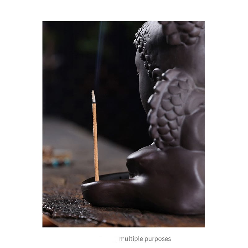 Purple Clay Buddha Dragon Incense Burner 10.5cm Meditation