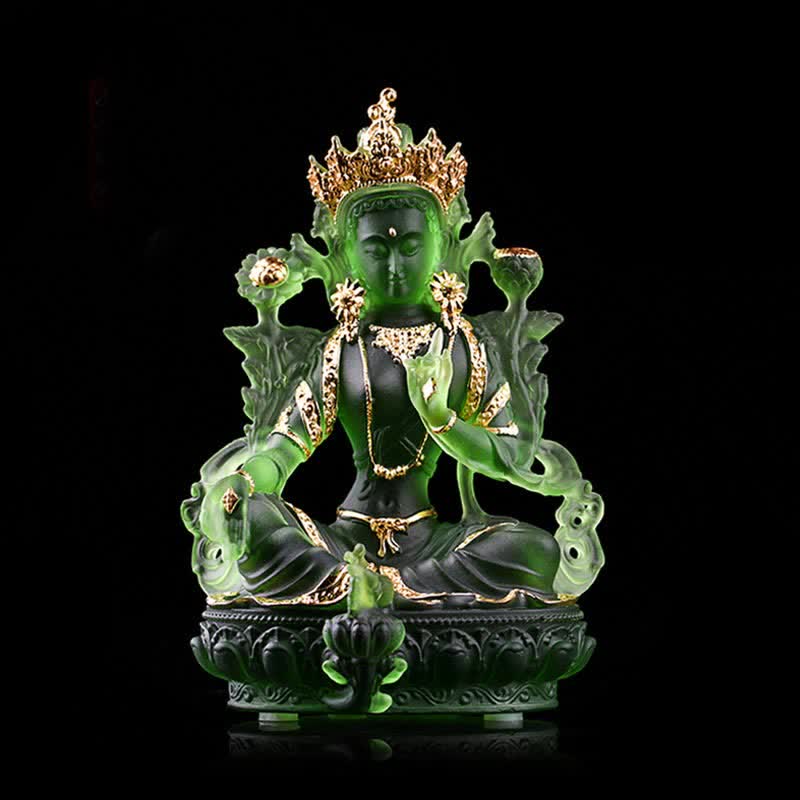 Handmade Liuli Green Tara Buddha Statue | Protection Decor