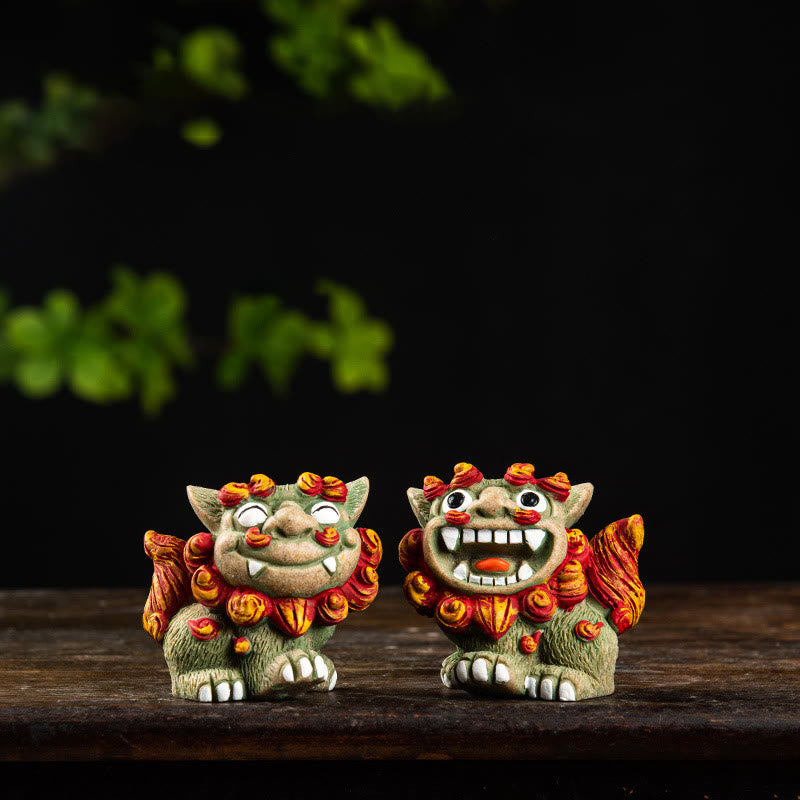 Small Pair of Resin Fu Foo Dogs | Protection Buddha Statue
