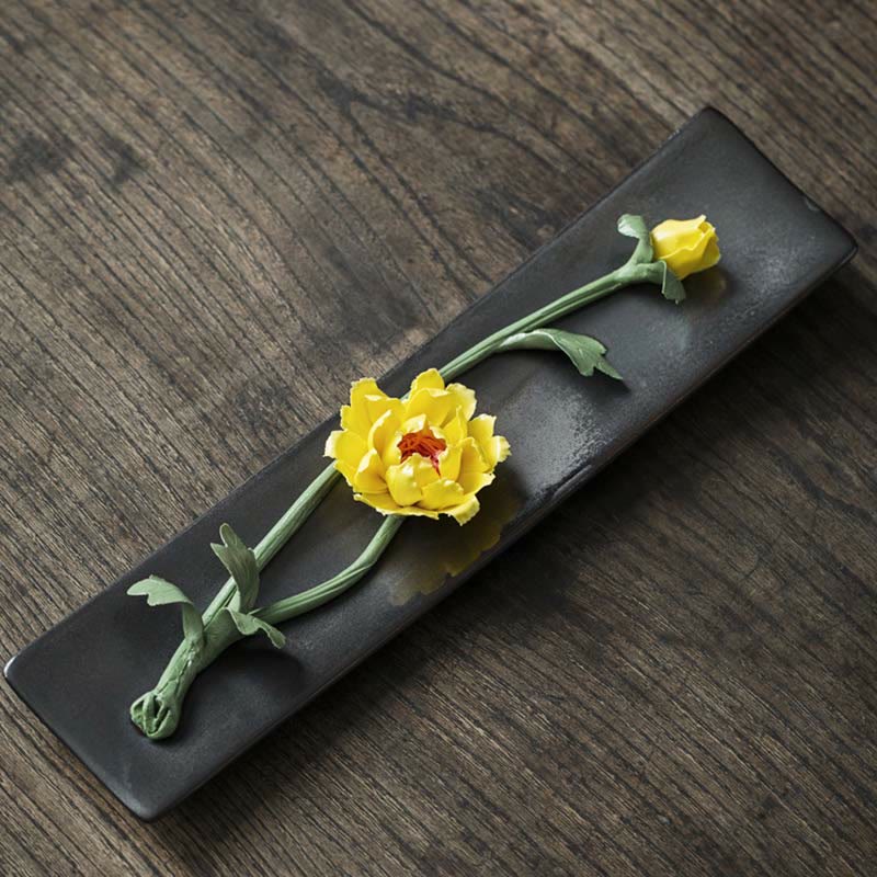 Lotus Peony Ceramic Incense Burner for Meditation & Yoga