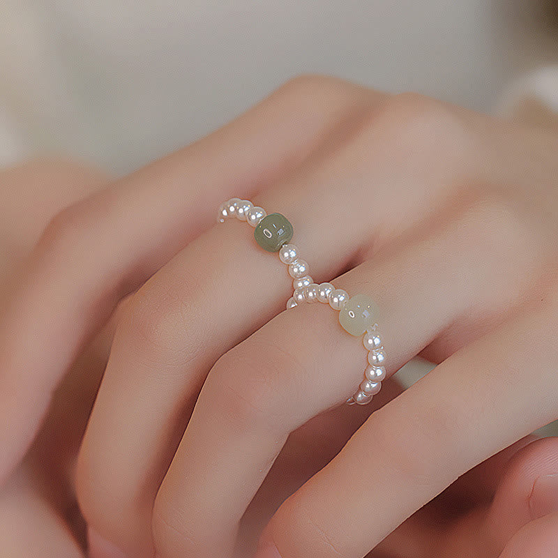 Jade Pearl Luck Ring with 6-7mm Jade & 3mm Pearls