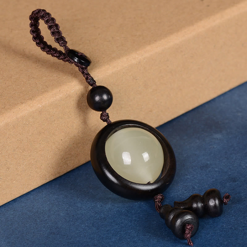 Ebony Wood Peace Key Chain | Red & Green Sandalwood Glow Beads