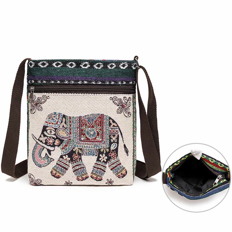 Elephant Butterfly Embroidered Spiritual Canvas Tote Bag