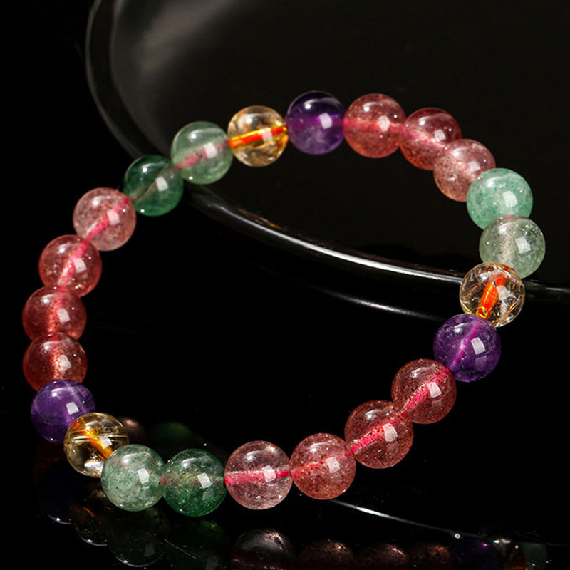 8mm Multicolored Strawberry Quartz Love Bracelet