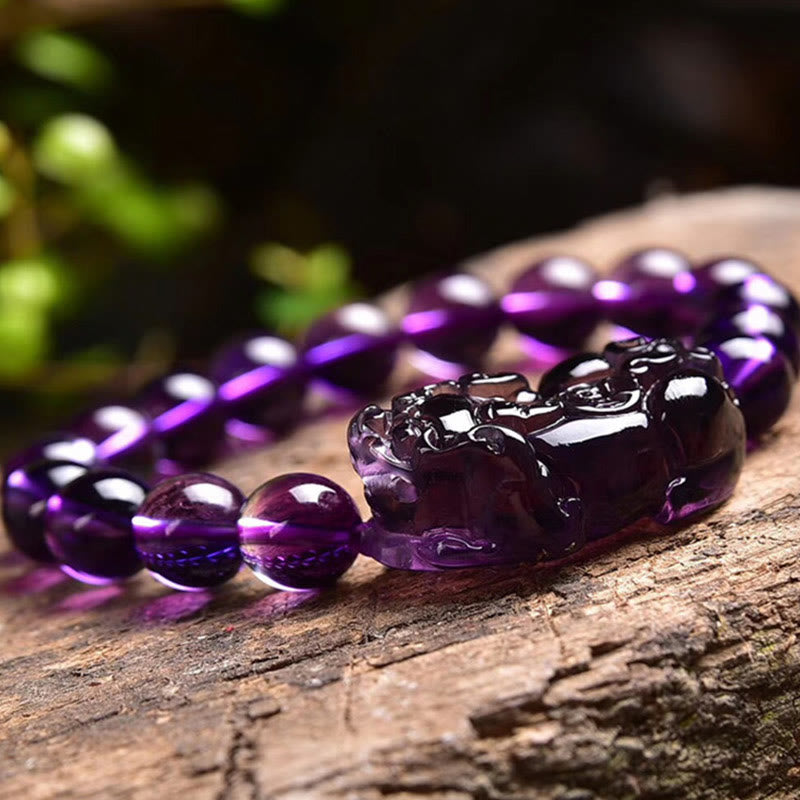 Amethyst Fortune Wealth Bracelet with Pi Xiu 10mm Beads