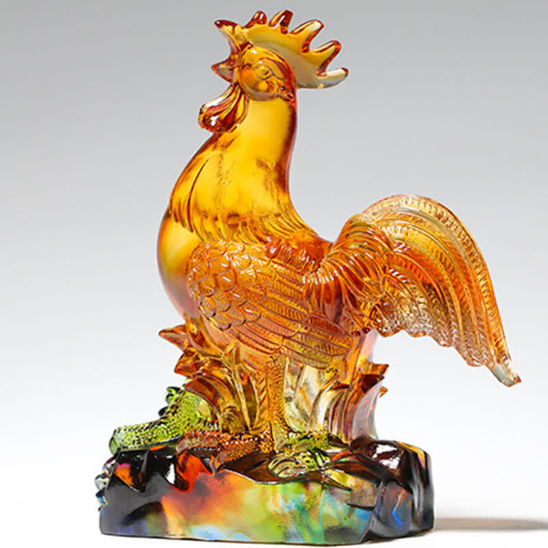 Handmade Liuli Crystal Rooster Zen Decor Art Piece