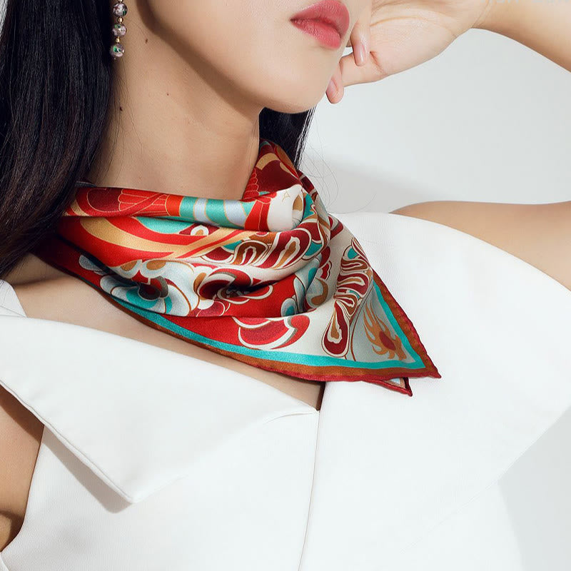100% Mulberry Silk Dunhuang Scarf | Spiritual Shawl 90x90cm