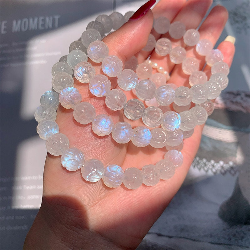 8mm Moonstone Bracelet Lotus Love for Calm & Healing