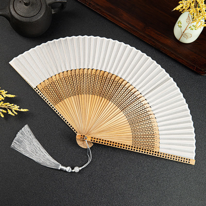 Vintage Chinese Folding Fan | Bamboo & Polyester Handheld Fan