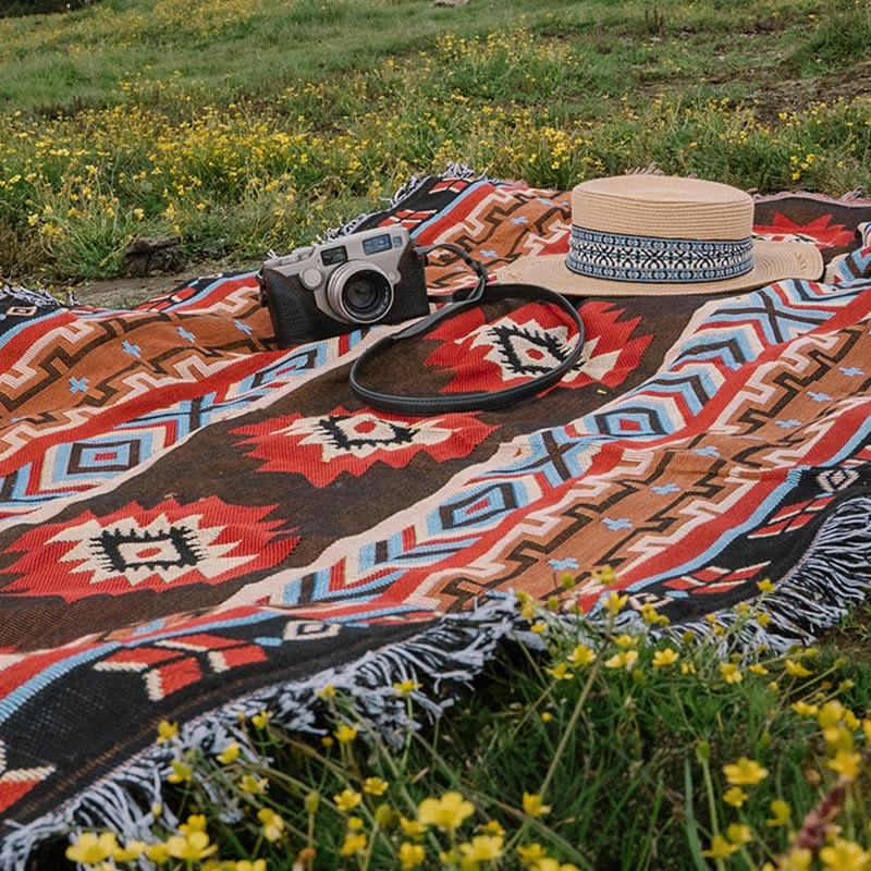 Geometric Tibetan Blanket 90x180cm Warm Comfortable Throw