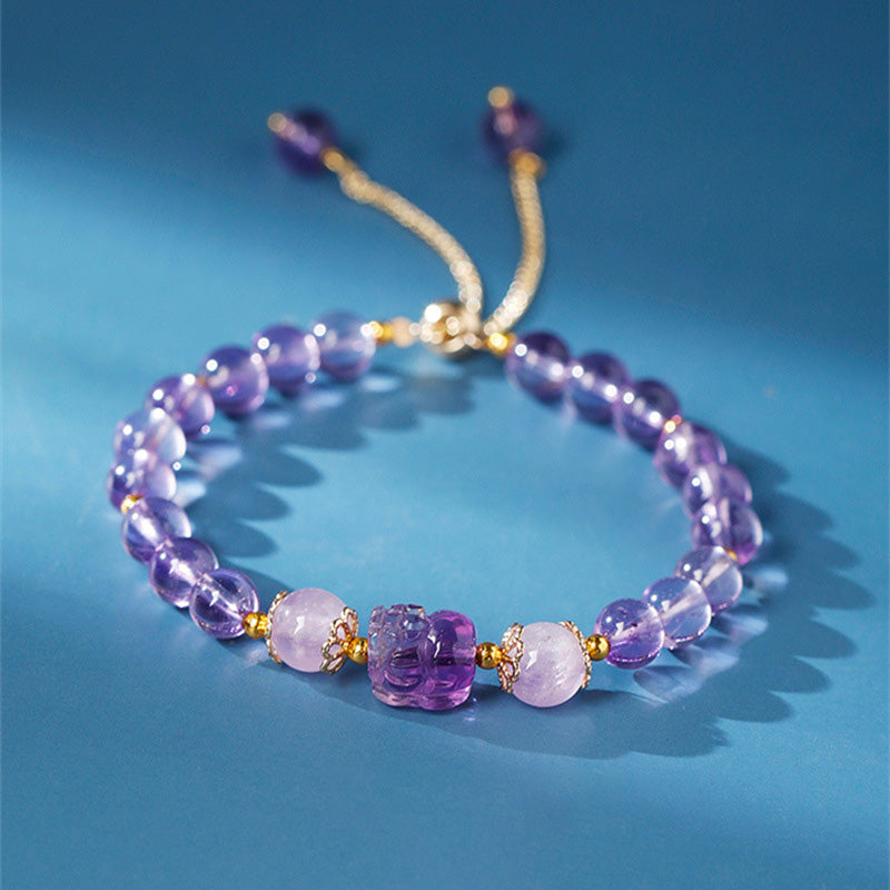 6mm Pixiu Healing Bracelet with Aquamarine, Strawberry Quartz & Amethyst