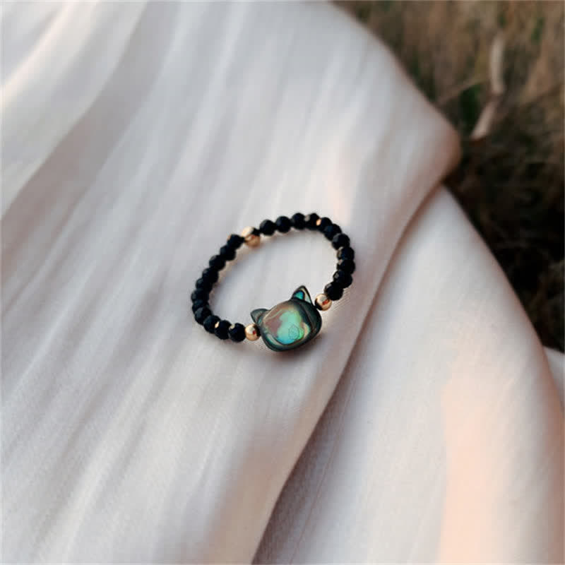 Unisex Tridacna Stone Cat 14K Gold Spiritual Ring