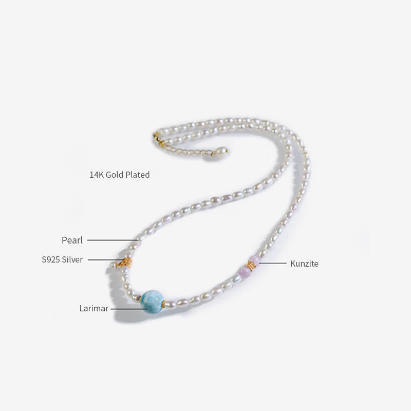 Natural Pearl Larimar Sincerity Necklace 40cm | Healing Sounds