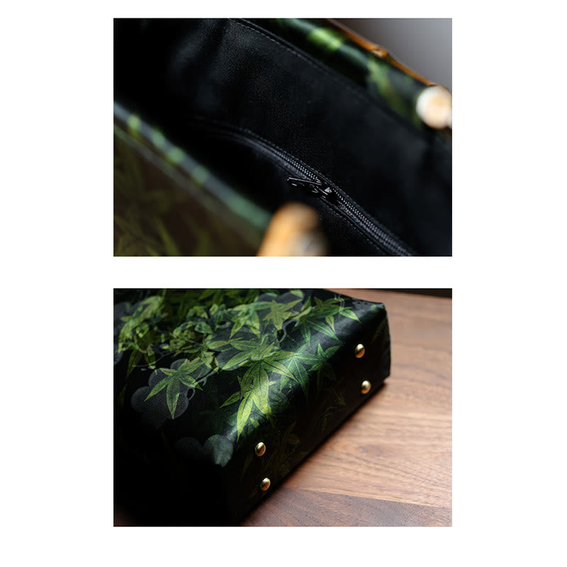 Bamboo Leaves Butterfly Koi Fish Handbag with Jade Handles