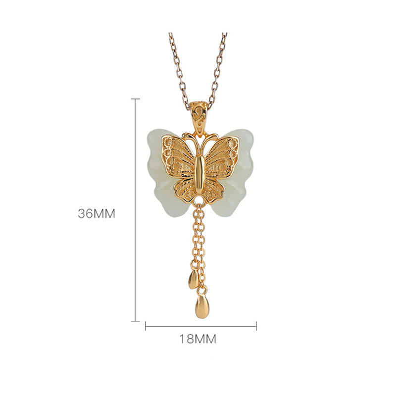 Gold Plated Hetian White Jade Butterfly Blessing Necklace Pendant