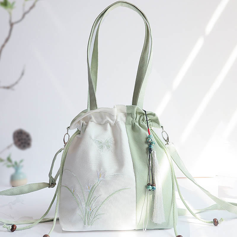 Embroidered Cherry Blossom Canvas Tote Bag 28x30cm