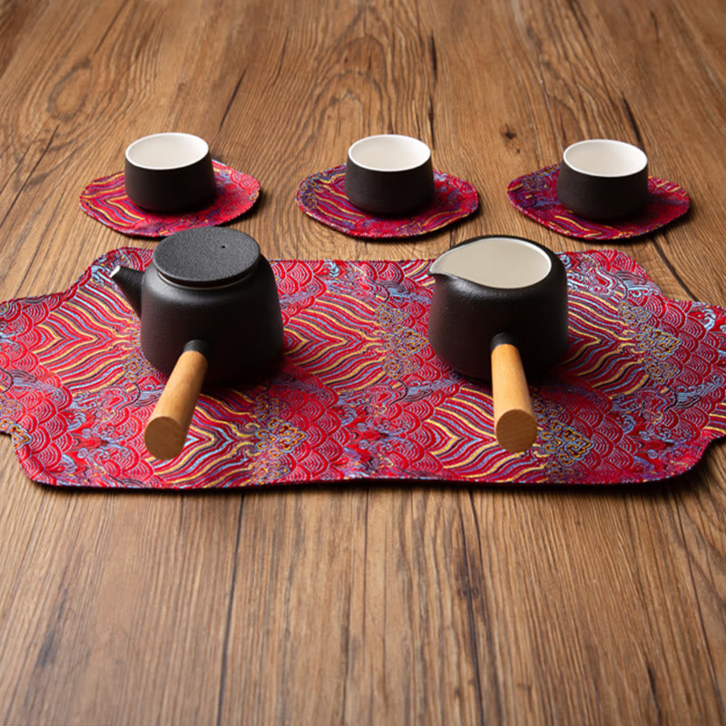 Sea Wave Bamboo Plum Blossom Brocade Tea Mat 48x22cm Zen Decor