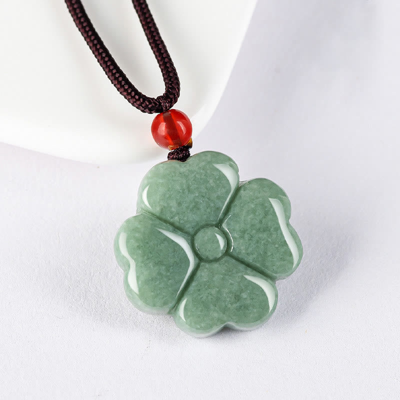 Unisex Jade Four Leaf Clover Prosperity Necklace Pendant