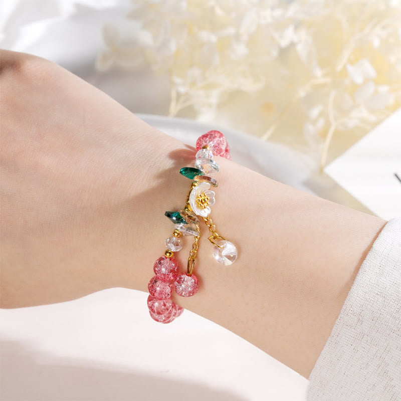 Spiritual Glass Bead Bracelet with Flower Charm for Protection