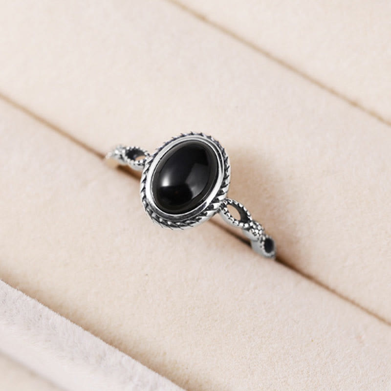 Black Onyx Fortune Ring in 925 Sterling Silver - Protection & Strength