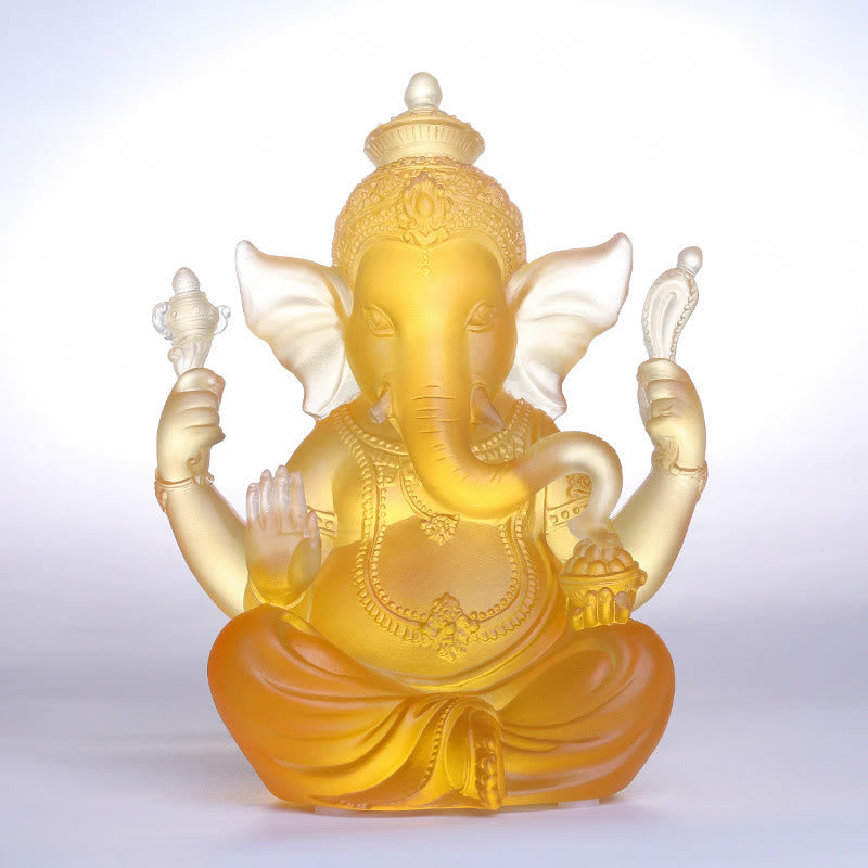 Handmade Liuli Crystal Ganesh Statue 11.5cm Protection Art