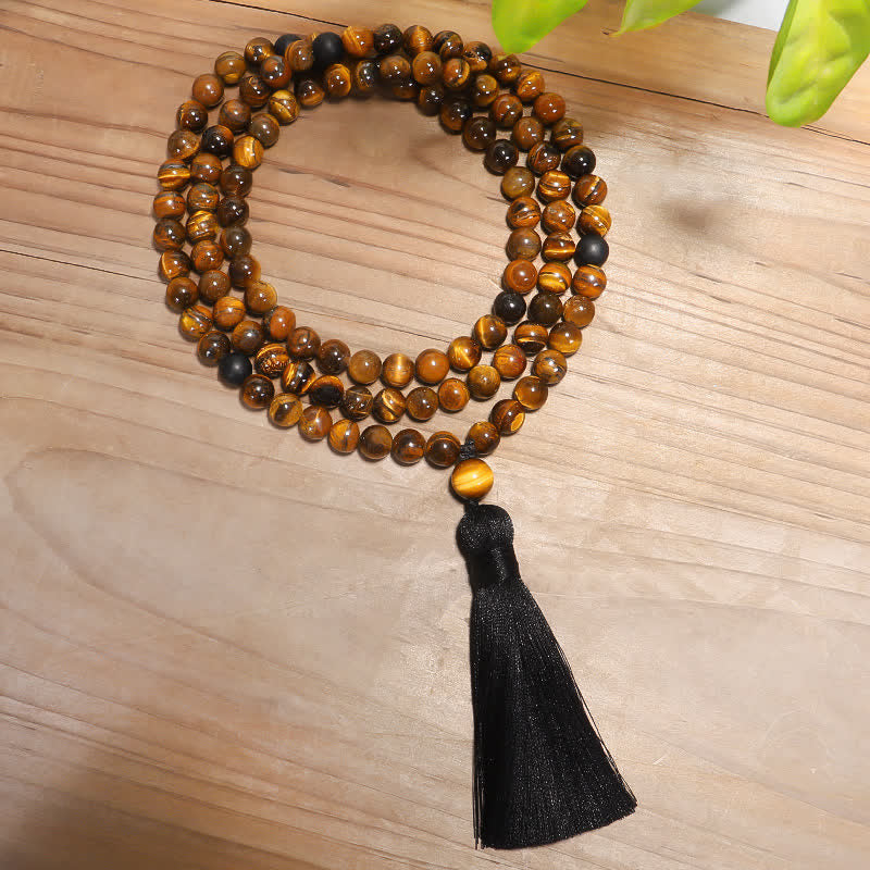 108 Beads Tiger Eye Protection Mala Bracelet 8mm Unisex