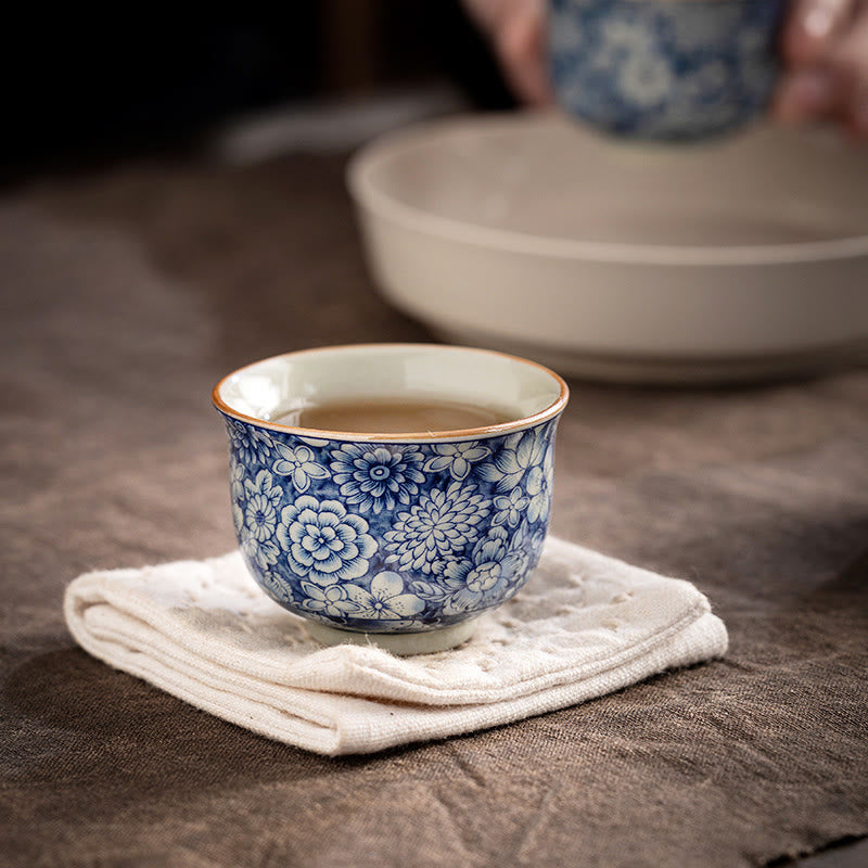 Vintage Lotus Ceramic Teacup | Handmade Floral Tableware