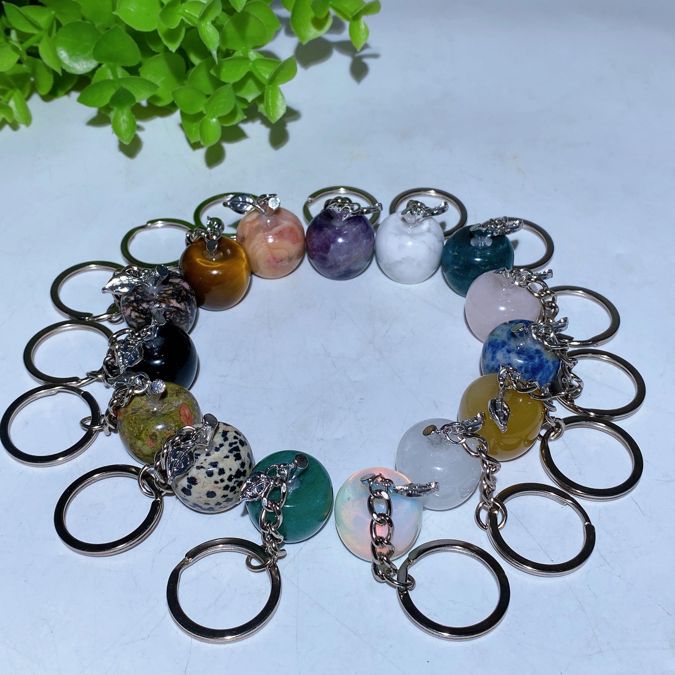 5cm Crystal Apple Key Chain with Healing Semi-Precious Stones