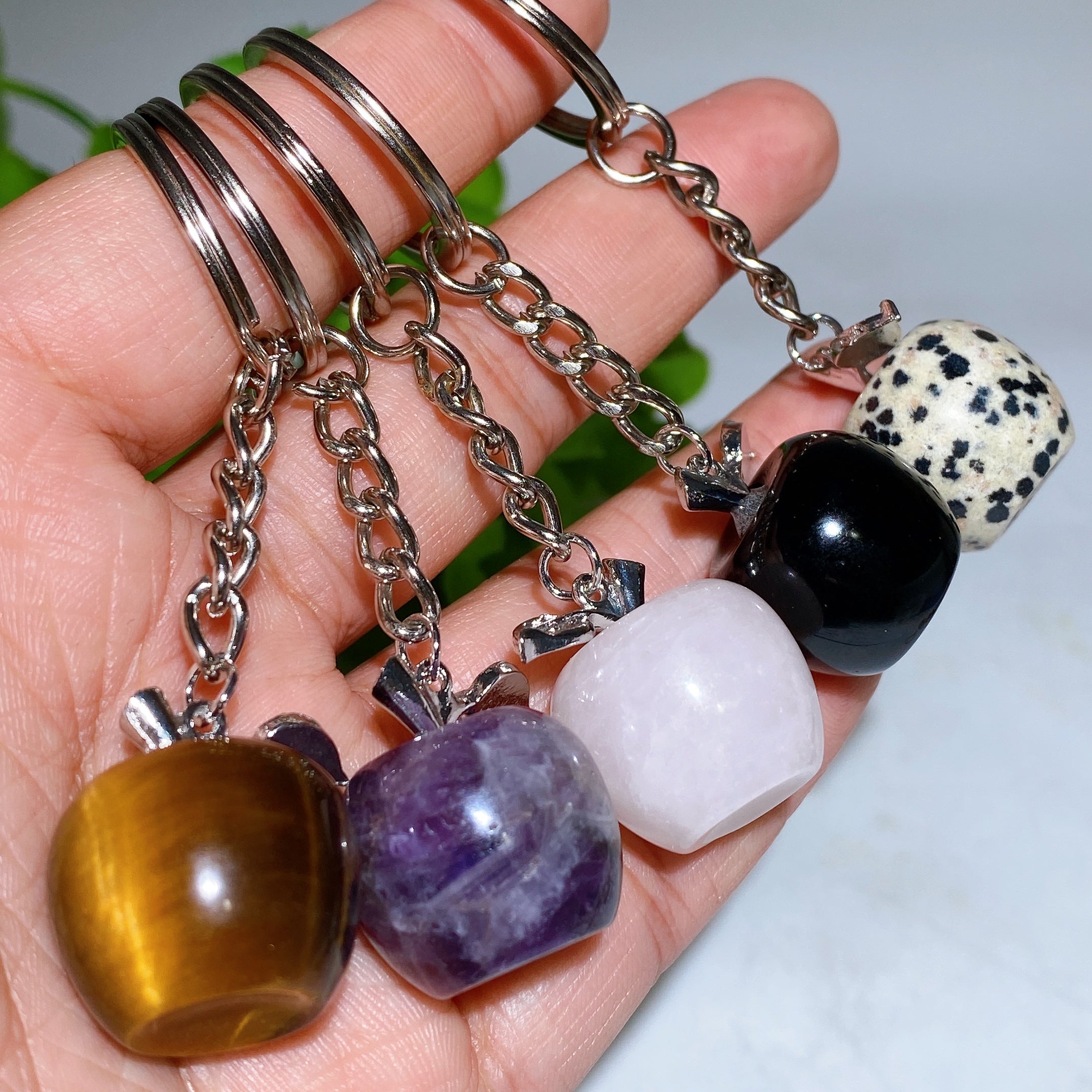 5cm Crystal Apple Key Chain with Healing Semi-Precious Stones