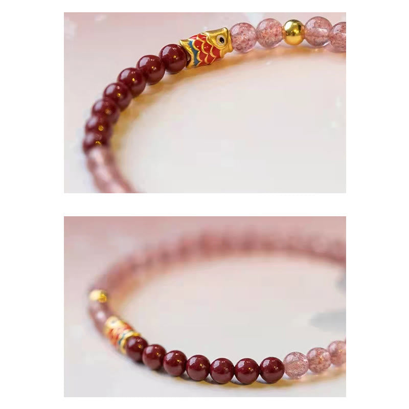 4mm Strawberry Quartz Lucky Koi Fish Healing Bracelet