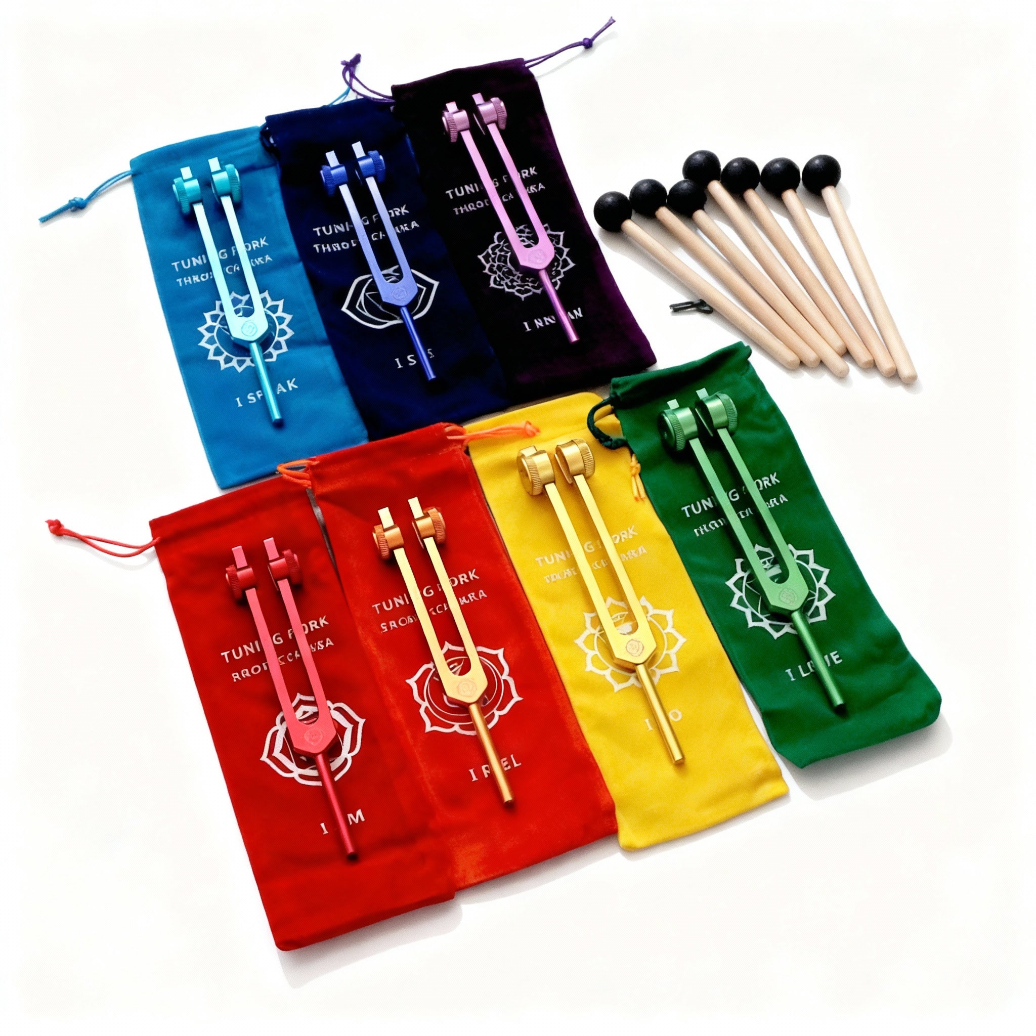 7pc Chakra Tuning Fork Set for Alignment and Sound Practice