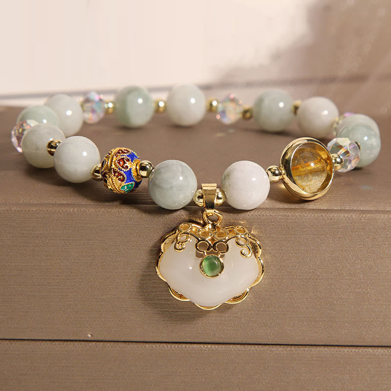 Strawberry Quartz Healing Bracelet with Chinese Lock Charm