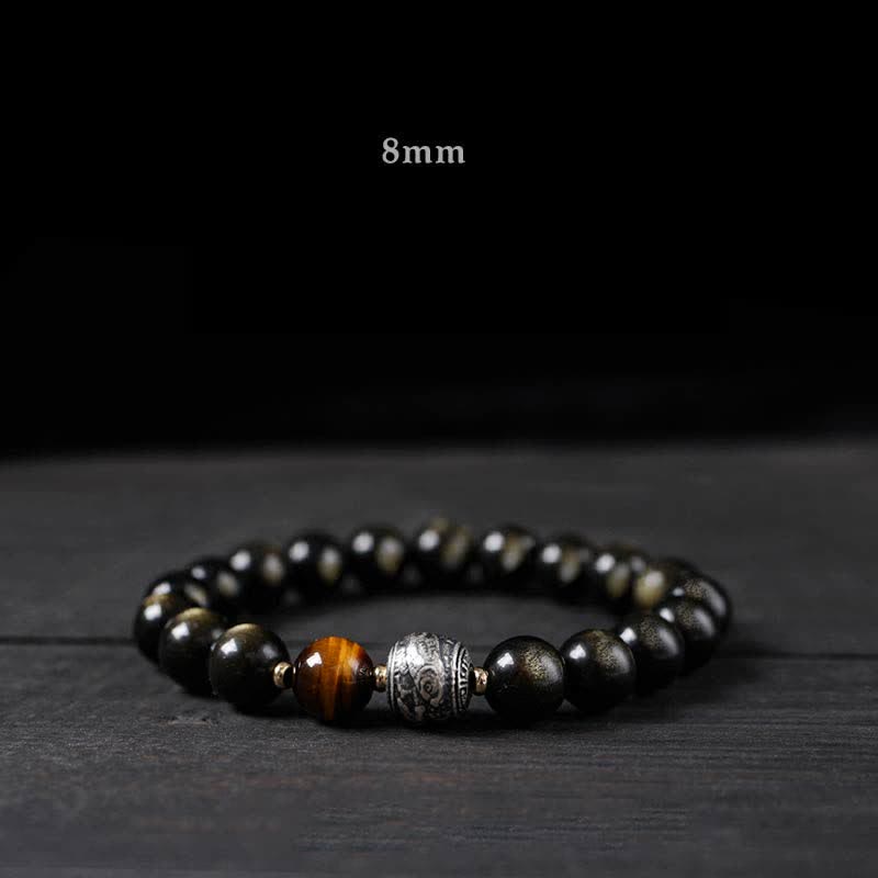 Rainbow Obsidian And Gold Sheen Obsidian Protection Bracelet 8mm