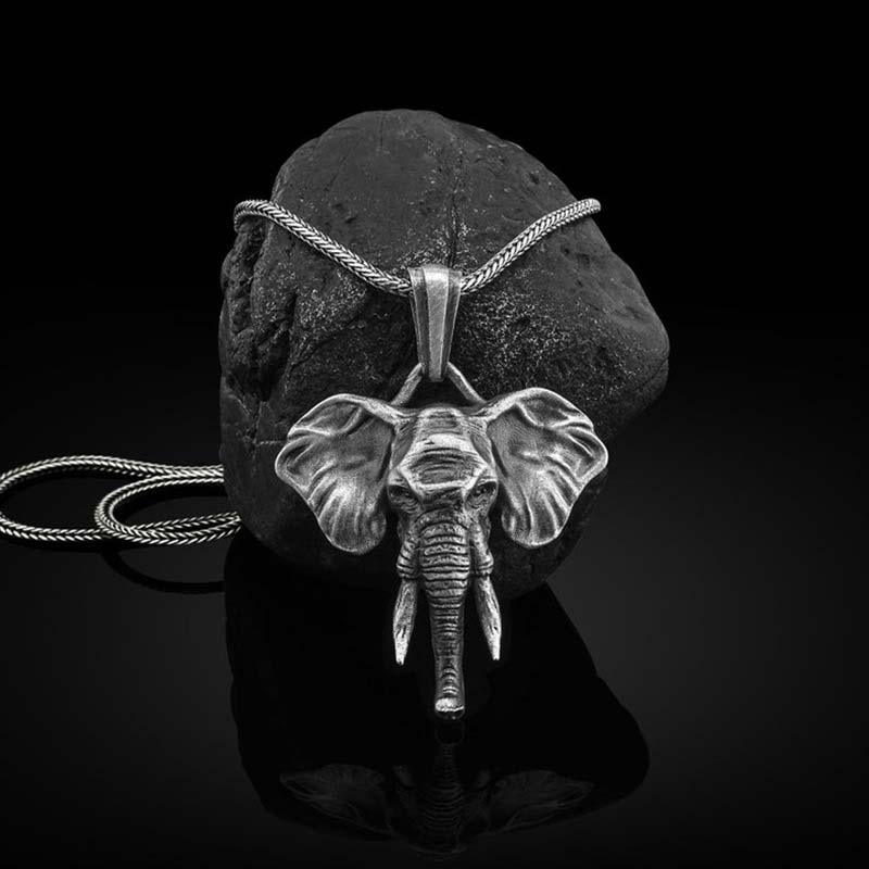 Elephant Strength Necklace in Pewter & Titanium Steel