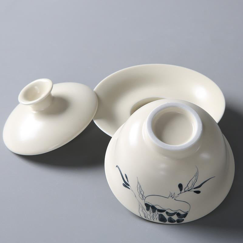 Hand Painted Ceramic Gaiwan Tea Cup With Lid 200ml | Zen Decor