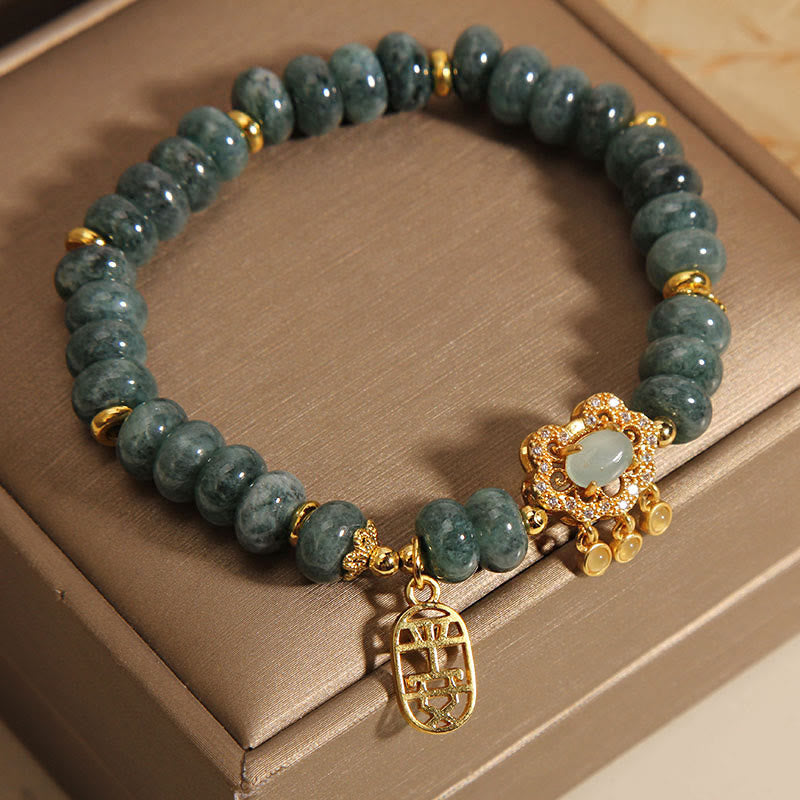 8mm Jade Chinese Lock Charm Bracelet for Prosperity