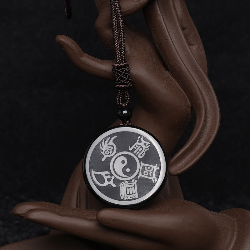 Black Obsidian Taoism Yin Yang Necklace for Purification