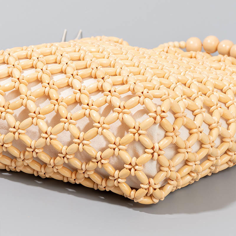 Hand-Woven Wooden Beads Bag 30cm Eco-Friendly Accessory