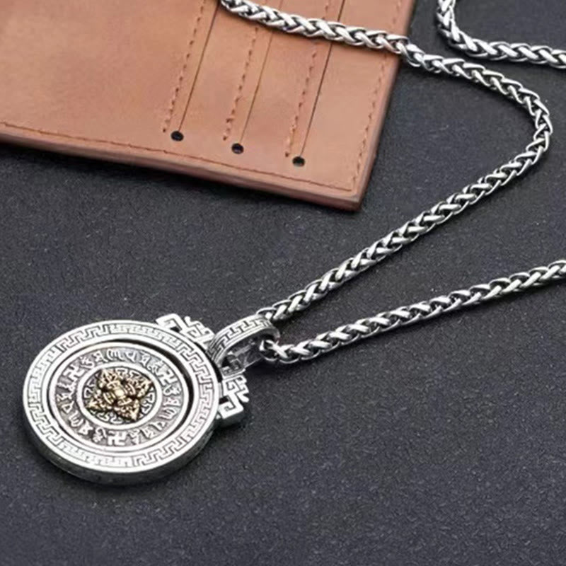 Om Mani Padme Hum Necklace | Copper Silver Rotatable Pendant