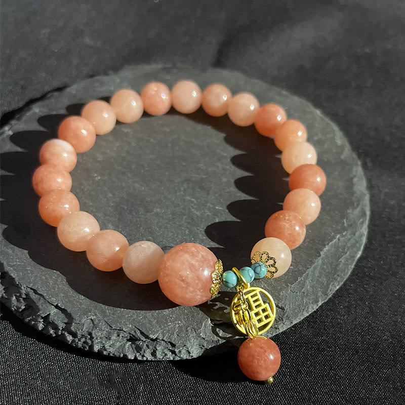 Natural Stone Turquoise Fu Character Luck Bracelet